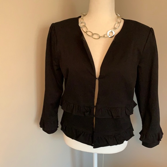 IMNYC Isaac Mizrahi Black 3/4 sleeve double ruffle jacket - Picture 5 of 6